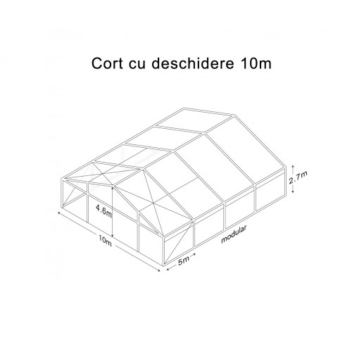 Cort alb modular 5m, deschidere 10m, module 5m, capacitate 50mp