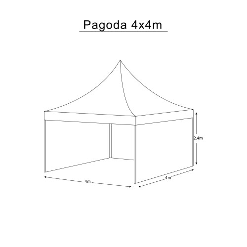 Cort transparent pagoda echipat pentru evenimente, deschidere 4m, module x4m, capacitati x16mp